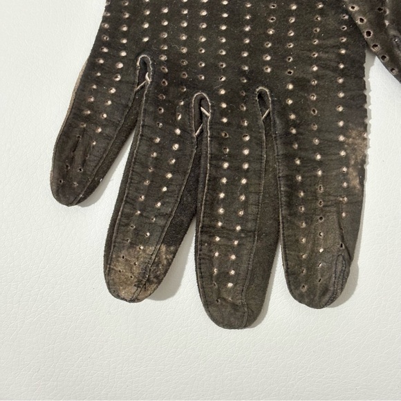 Vintage perforated brown leather gloves long size 6.5 - Picture 5 of 8